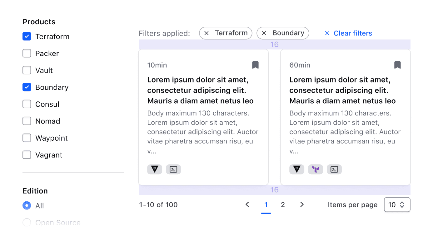 Applied filters with a sidebar